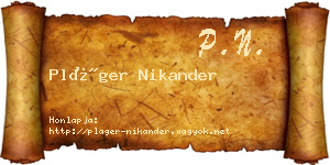 Pláger Nikander névjegykártya